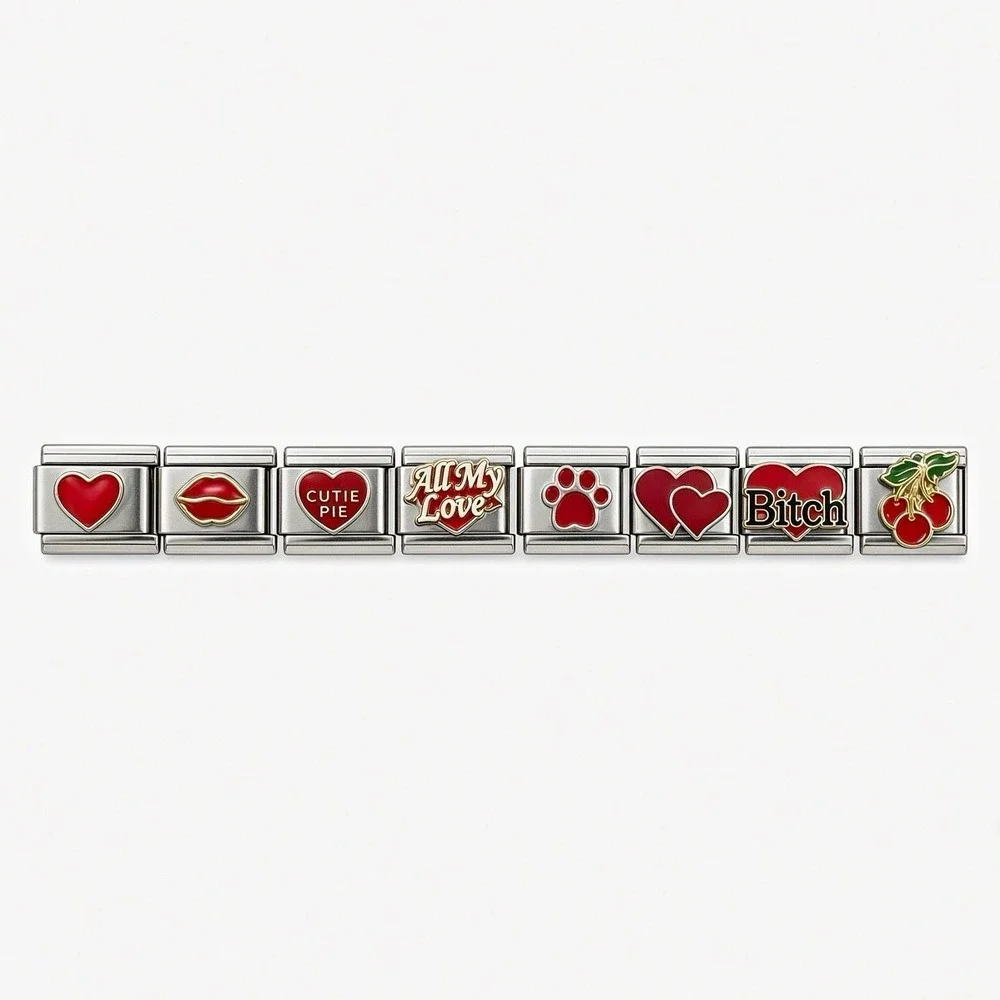 Vintage Italian Charm Bracelet Links Lot – B*tch Heart, Cutie Pie, All My Love,